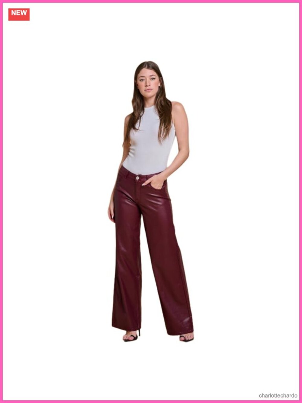 Super Stretch Faux Leather High Waisted Wide Leg Pants